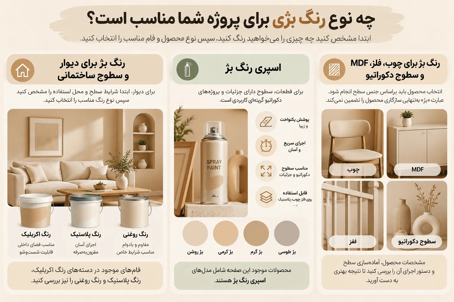 رنگ بژ مناسب برای انواع سطوح