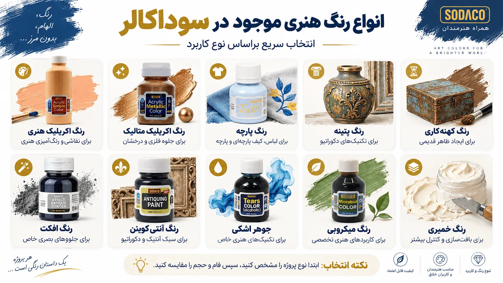 انواع رنگ هنری موجود در سوداکالر