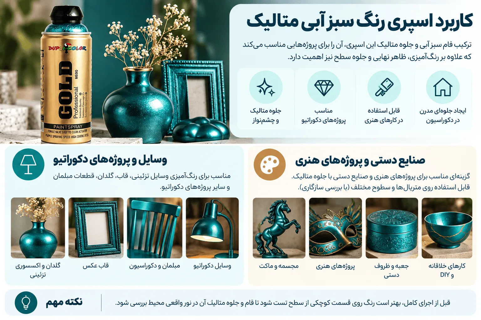 کاربرد اسپری رنگ سبز آبی متالیک
