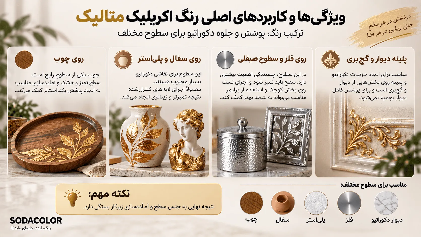 ویژگی‌ها و کاربردهای اصلی رنگ اکریلیک متالیک